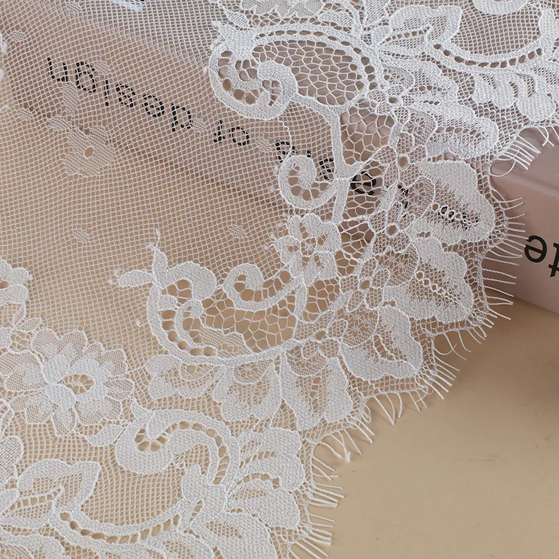 

9 Yards Ivory Chantilly Lace Trim With Retro Floral African Lace Fabric