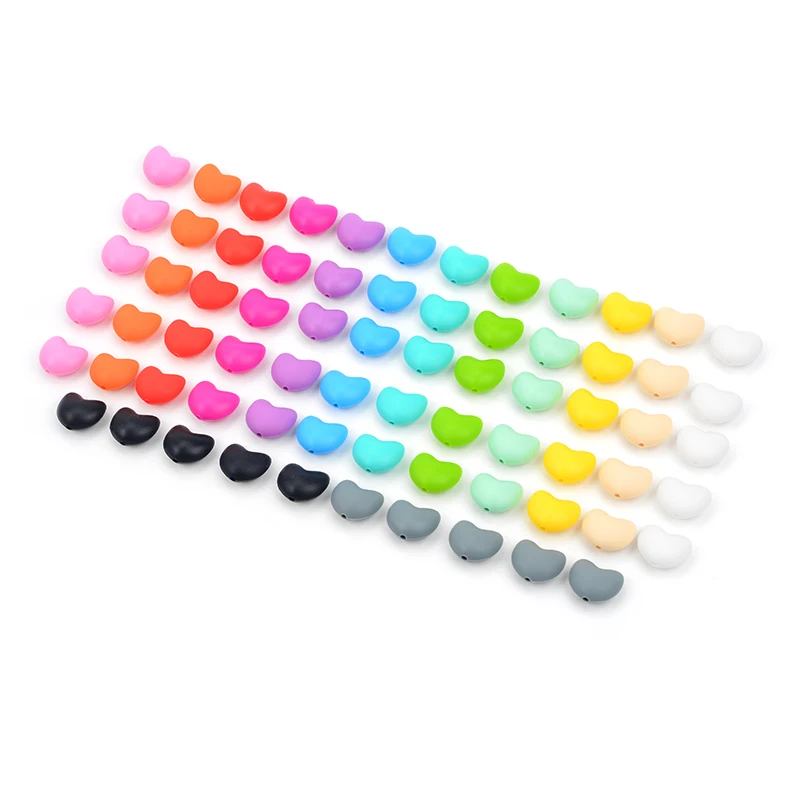 LOFCA-Cuentas de silicona sueltas en forma de coraz&oacute;n para dentici&oacute;n, collar con colgante, cuentas para mordedor de beb&eacute;, seguro, BPA, DIY, 50 Uds.-4