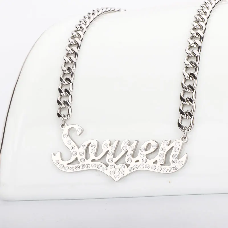 

DIY Customized Full Diamond Name Necklace Personalized Stainless Steel Pendants Custom Clavicle Chain for Women Chain for Women