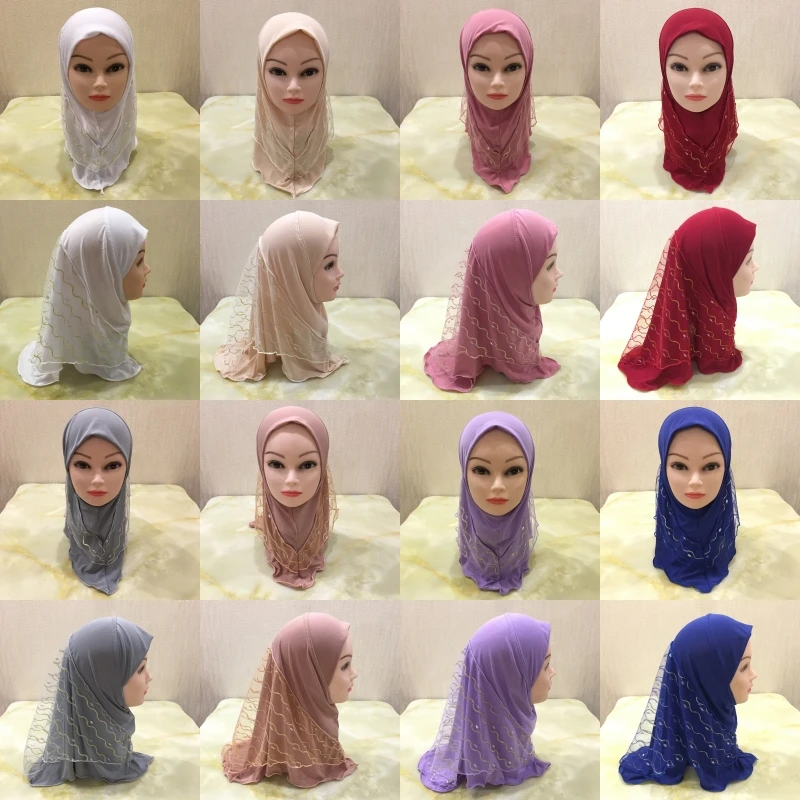 Мусульманский детский хиджаб для девочки исламский головной платок кружевной