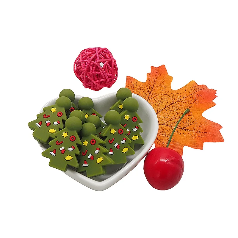Chenkai-Cuentas de &aacute;rbol de Navidad sin BPA para beb&eacute;, cuentas de silicona para beb&eacute;, accesorios de juguete para morder de enfermer&iacute;a, grado alimenticio, 10 Uds.-1