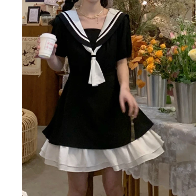 

Summer 2021 Japanese Style Kawali Dress Women Lolita Gothic Soft Sweet Vintage Ruffle Dress Female Hepburn Party Casual Dress