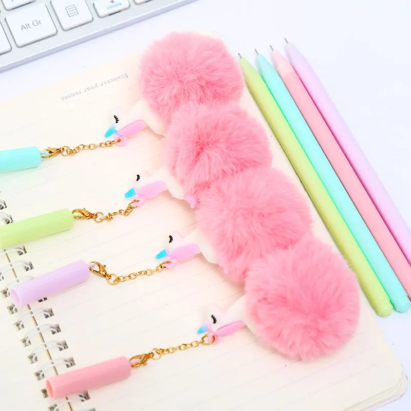 12 шт. корейский Пушистый Единорог гелевая ручка с подвеской милые Kawai офисные