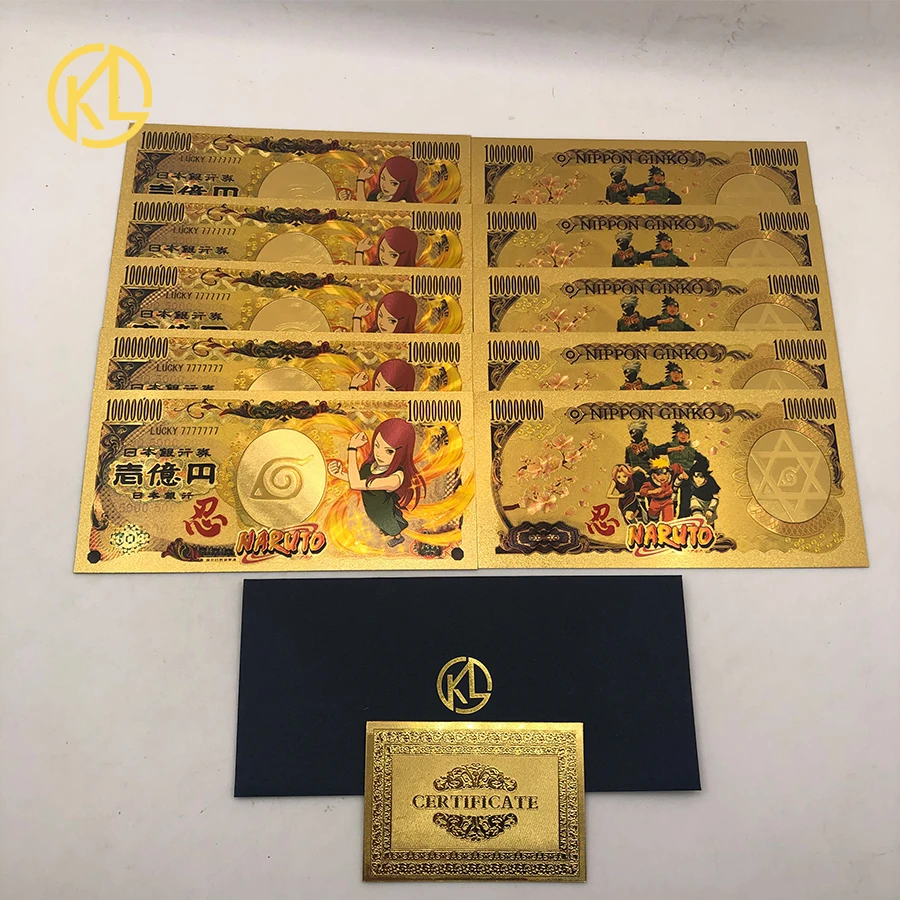 10 шт. японский аниме удзумаки Кушина 10000 иен Золотой Пластиковый Сувенирный