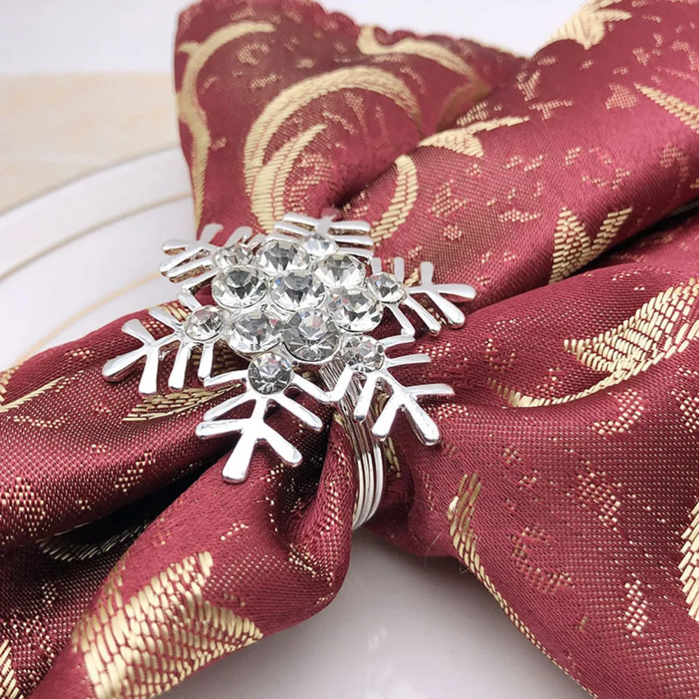 4 Pcs Snowflake Napkin Rings Silver Sparkling Buckles Metal Holders Dinning Table Setting for Casual or Formal Occ | Дом и сад