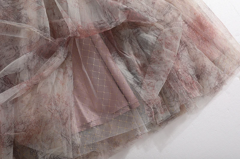 

[EAM] High Elastic Waist Gray Tie Dye Mesh Long Elegant Holiday Half-body Skirt Women Fashion New Spring Autumn 2021 1DD9435