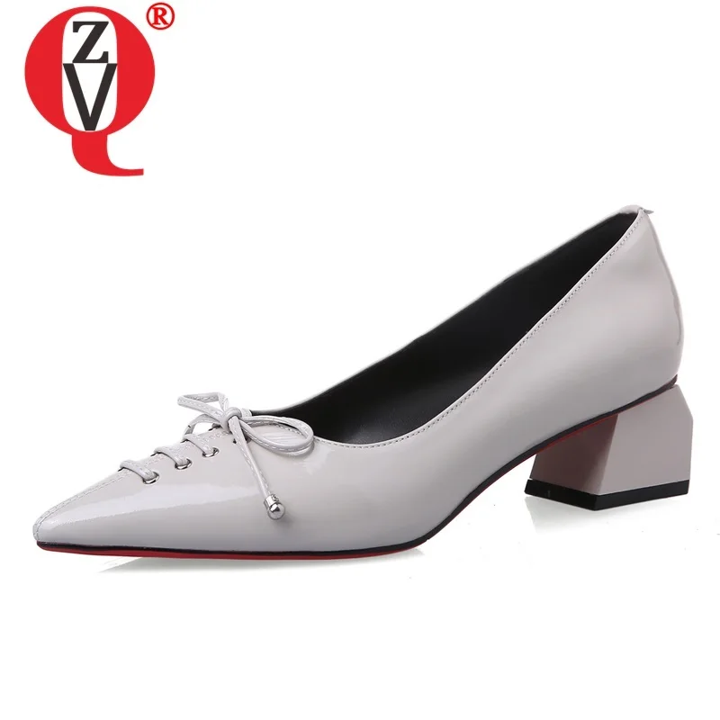 

ZVQ Spring Autumn New Fashion Women Pumps Outside Mid Heels Pointed Toe Genuine Leather Women Shoes Drop Shipping Size 34-39