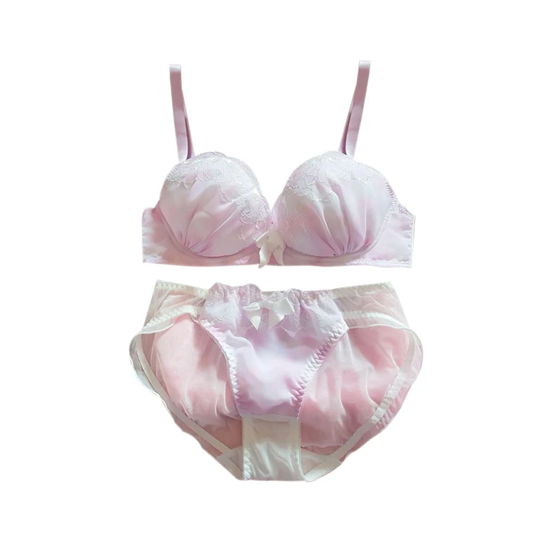 

Loita Pink Purple Push Up Underwire Underwear Set Japanese Embroidery Teen Girl Princess Sexy Women Kawaii Bow Bra & Panties Set
