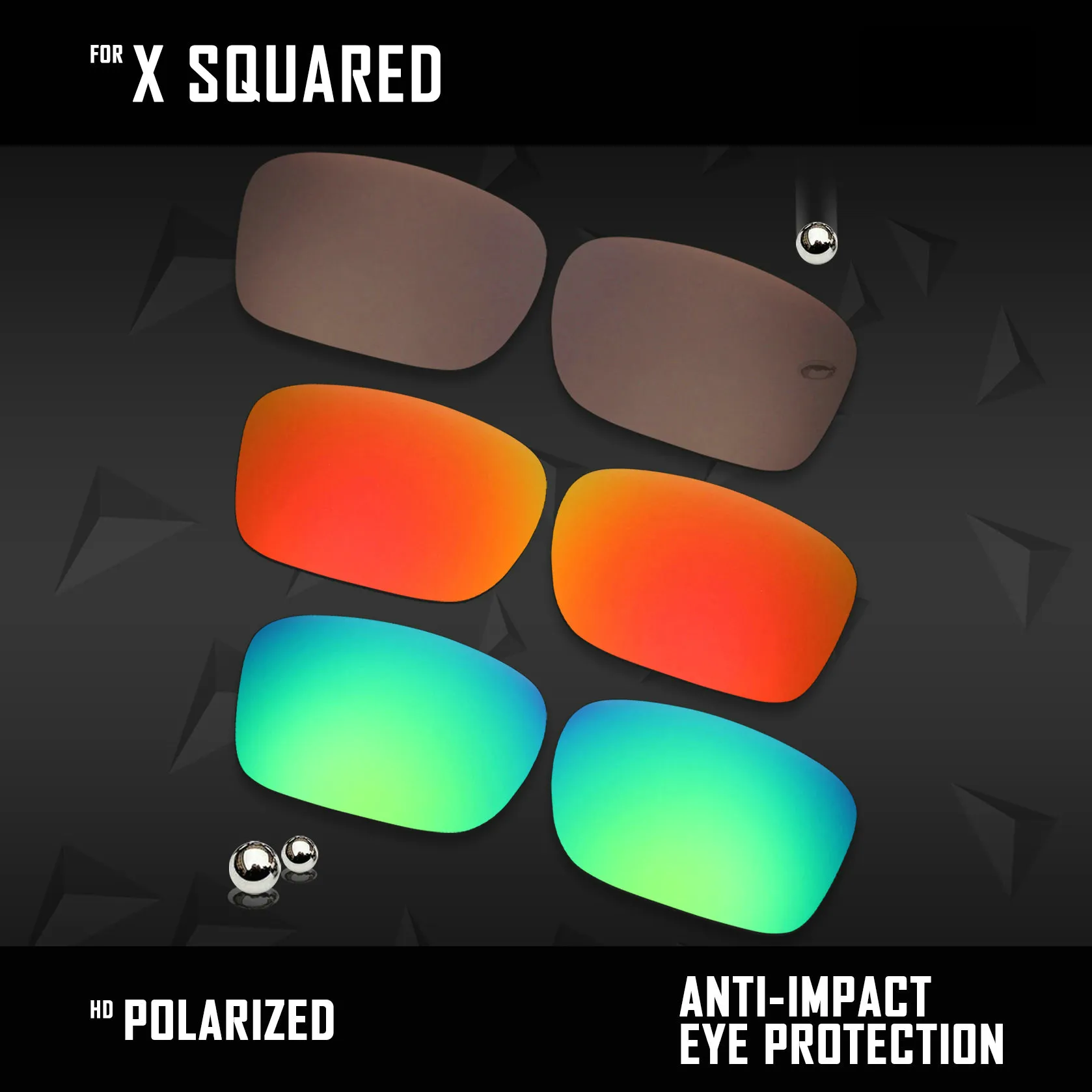 OOWLIT 3 Pairs Polarized Sunglasses Replacement Lenses for Oakley X Squared OO6011-Brown & Fire Red & Emerald Green