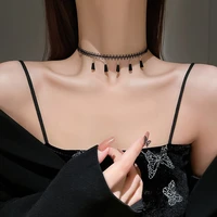 new style pendant inlaid zircon clavicle chain neo gothic square buckle leather rope pendant short necklace fashion jewelry