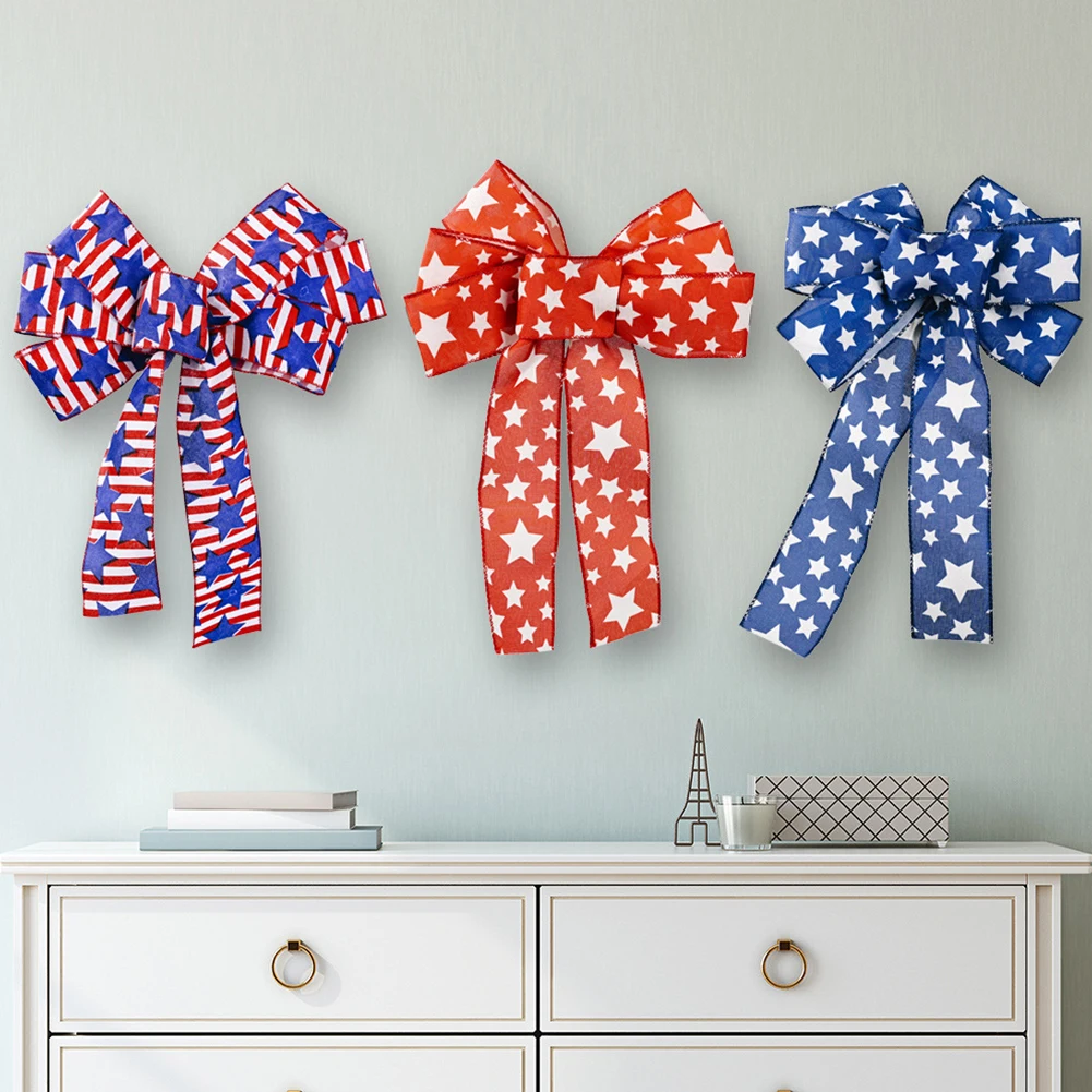 

Independence Day Large Patriotic Wreath Imitation Hemp Ribbon Bow Pendant Decor