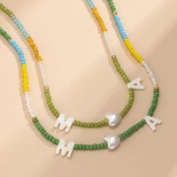 wonderful colourful beaded chokers necklace for women girls imitation pearl love heart shell letters necklace accessories