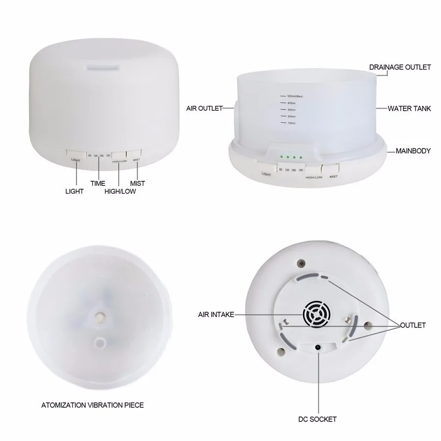 

Wholesale 500ml Remote Control electric aroma diffuser humidifier aromatherapy air diffuser with EU US UK Plug