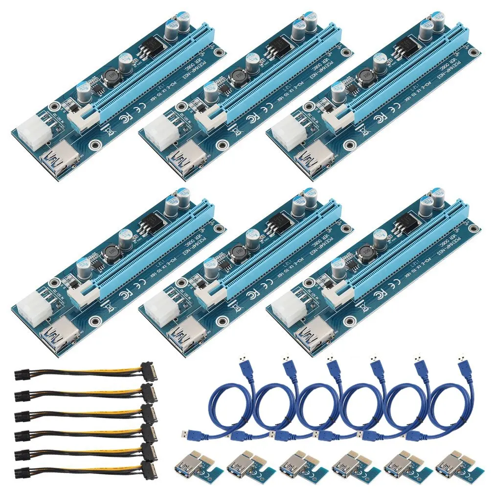 6 шт. 6PIN интерфейс питания PCI E расширитель 1X до 16X удлинитель для удлинителя кабеля
