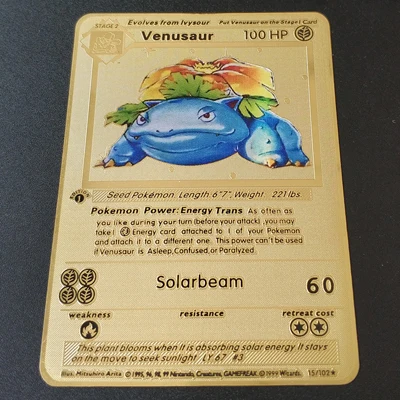 Venusaur Покемон Игры Аниме битва карта золотая металлическая карточка Чаризард Пикачу коллекция карточная фигурка Модель Детская игрушка подарок - Цвет: Venusaur