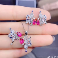 fine jewelry 925 pure silver inset with natural gem womens luxury popular butterfly pink topaz pendant ring earring set support