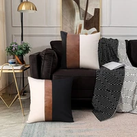 4545 pu leather patchwork throw pillow lien cotton bedroom office car sofa chair decorative cushion cover home decor pillowcase
