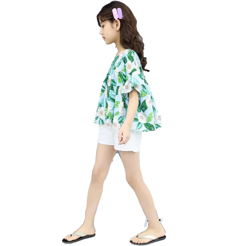 

2020 New Children Girl Summer Clothing Set Flowers Fashion Tees Shirts+white Shorts 2pcs Princess Casual Suits Kids Clothes