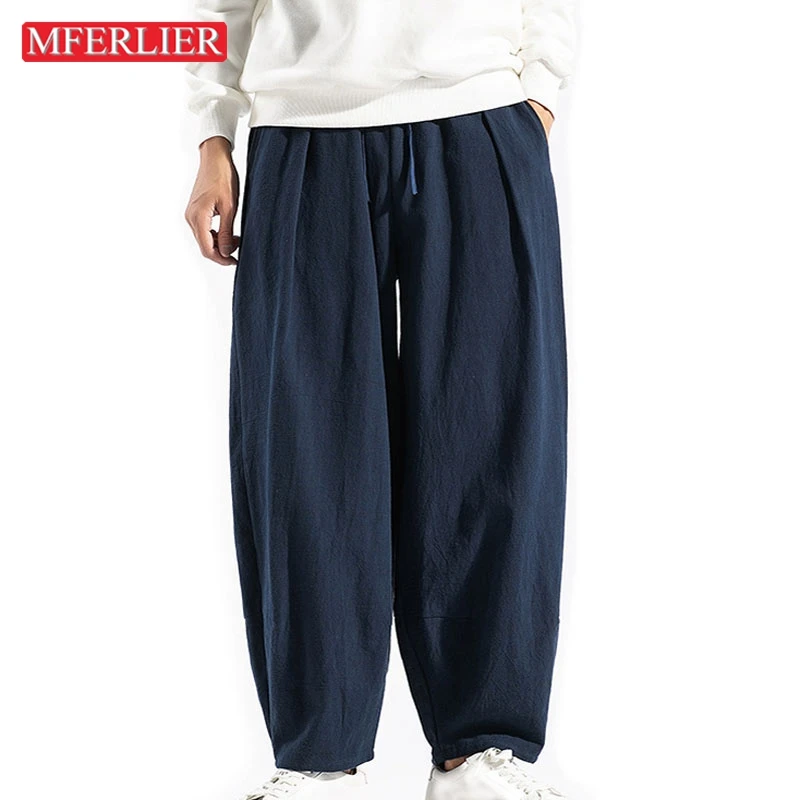 

Брюки мужские из хлопка и льна, большие размеры 5XL 6XL 7XL 8XL 125 кг