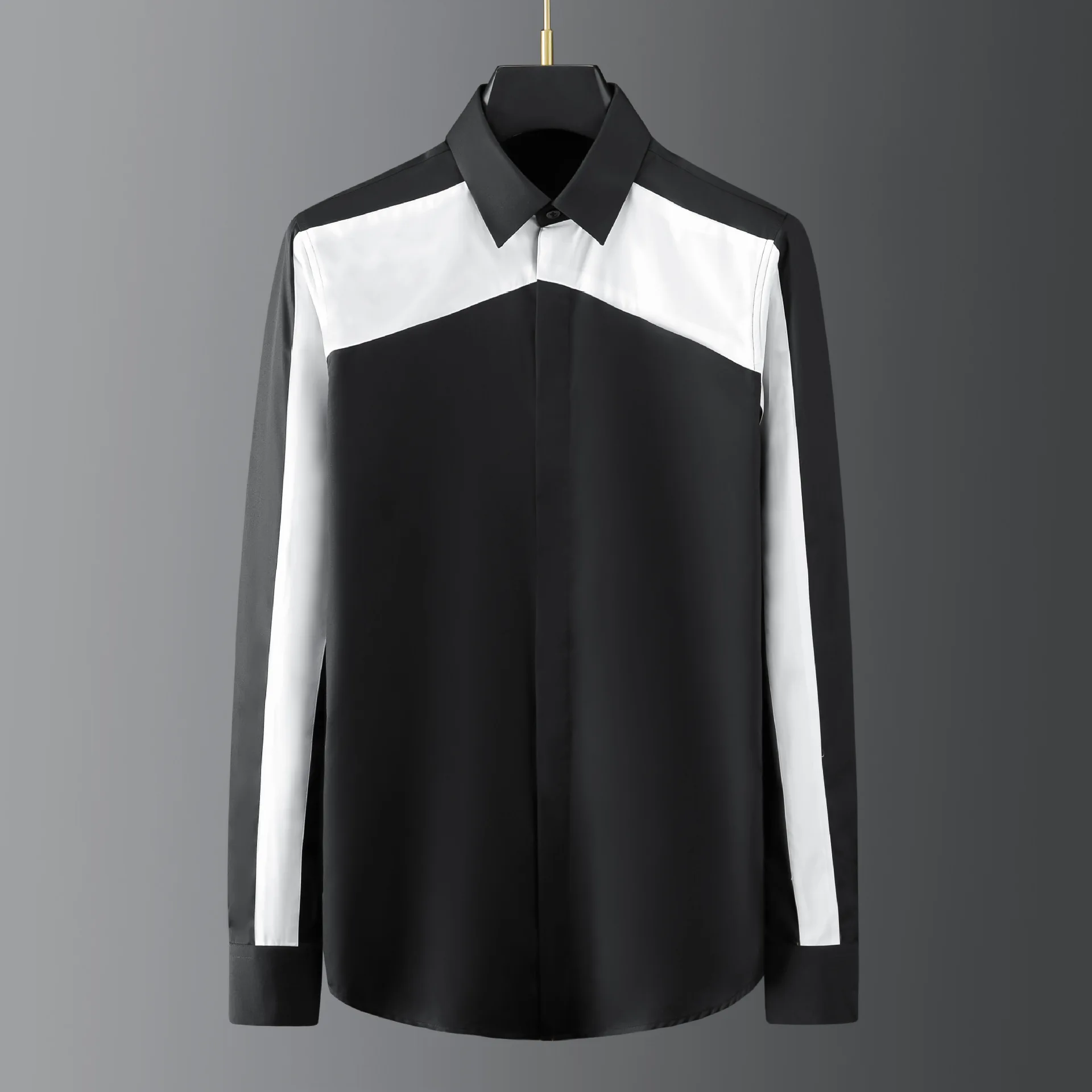 

Brand Splicing Shirts Fashion Long Sleeve Casual Shirt Slim Fit Business Formal Dress Shirts Social Party Tuxedo Men Clothing