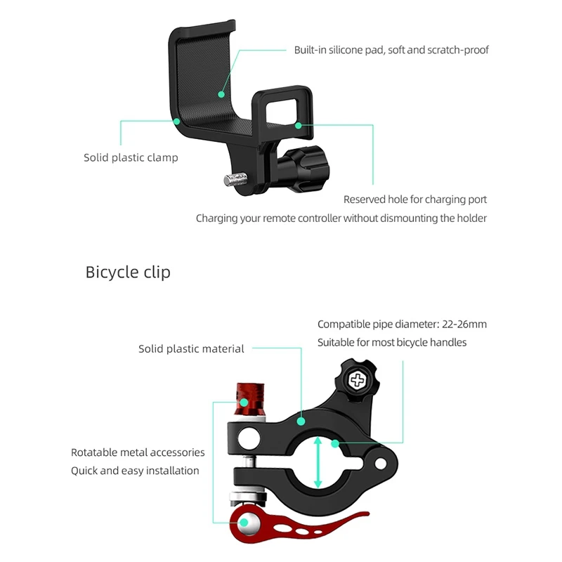 

SUNNYLIFE TY-Q9403 Universal Remote Controller Holder on Bicycle Following Shot Bracket Mount for Mavic Mini/Mavic 2/Mavic Pro