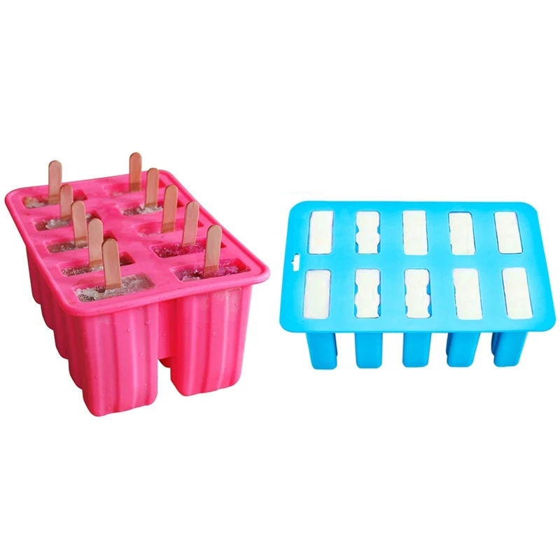 

10 Cavity Popsicle Mold,Reusable Summer Silicone Popsicle Maker Mold,Easy Release Ice Cream Mold, with 10 Popsicle