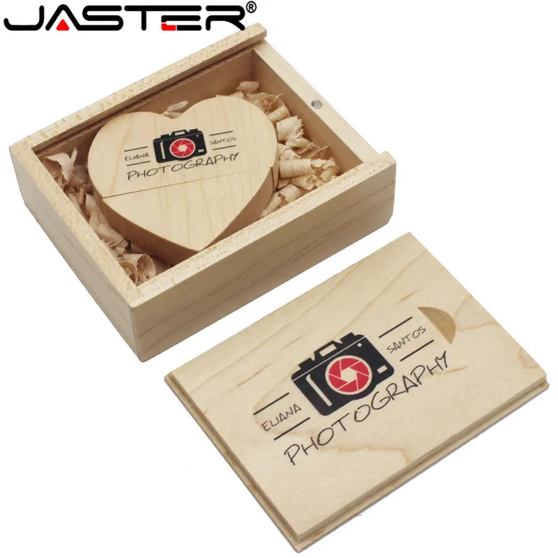 Usb флеш накопители JASTER с деревянным сердечком + Подарочная коробка usb U disk Pendrive 4 ГБ