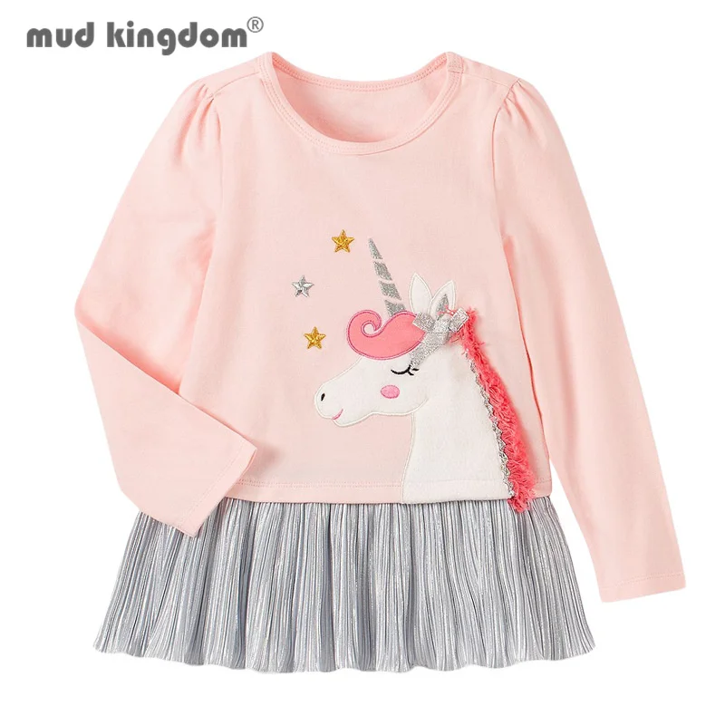 

Mudkingdom Fashion Girl Dress Unicorn Cartoon Long Sleeve Tulle Dresses for Toddler Clothes Girls Clothing Casual Spring Autumn