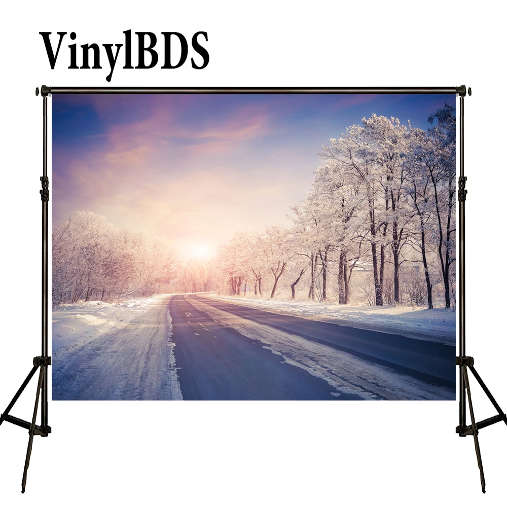 

VinylBDS Photography Backdrop Winter Snow In Road Sunset Scenery Photography Backdrops Forest Fundo Fotografico Boda for Studio