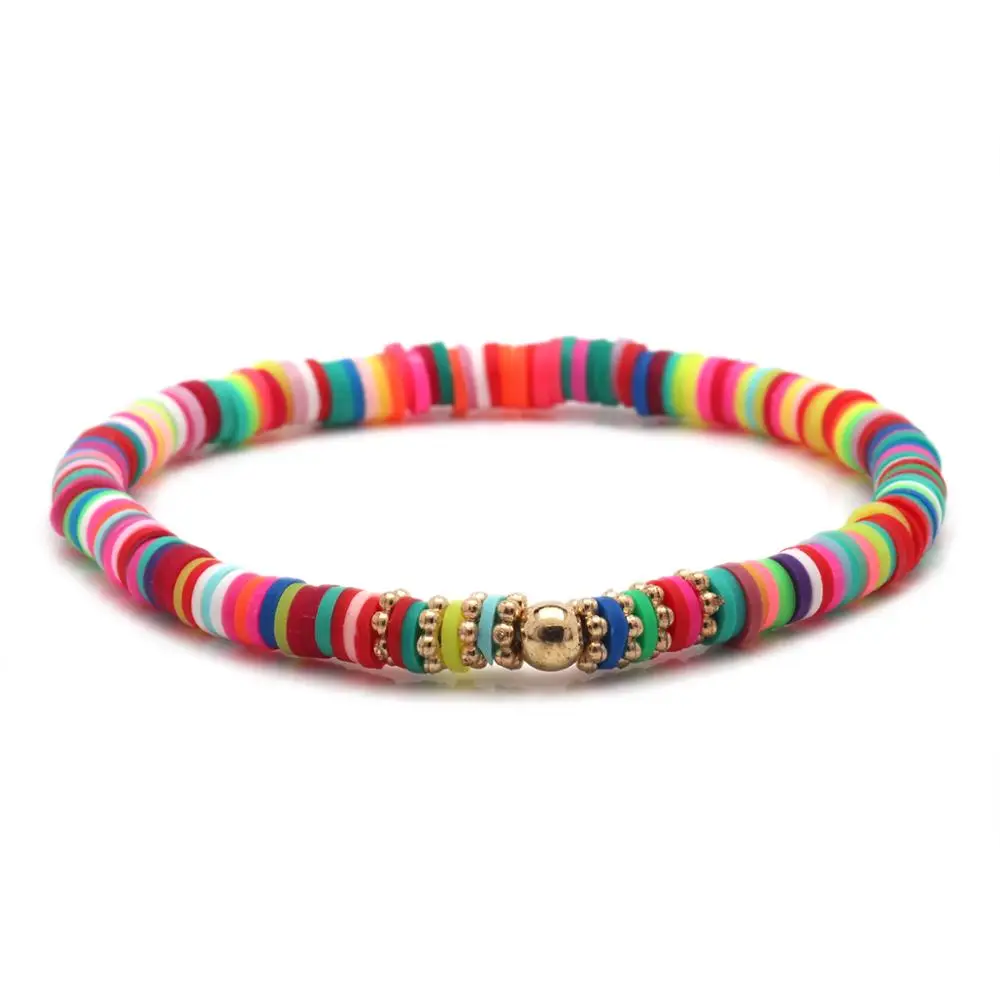 5mm Polymer Clay Disc Heishi Ball Bead Stretch Bracelet Women Girl Multi-color Button Red Black Orange Blue White Jewelry | Украшения и