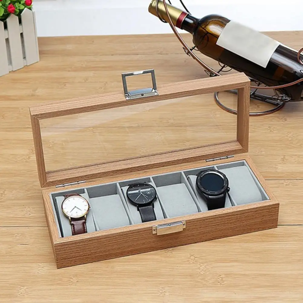 

6 Slots Watch Box Organizer Wooden Watch Display Box jewelry box Watch Holder Storage Box Watch Organizer Box with Clear Lid