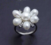 qingmos fashion 20mm flower pearl ring for women with 6 7mm rice natural white pearl ring 8 jewlery for women rin23