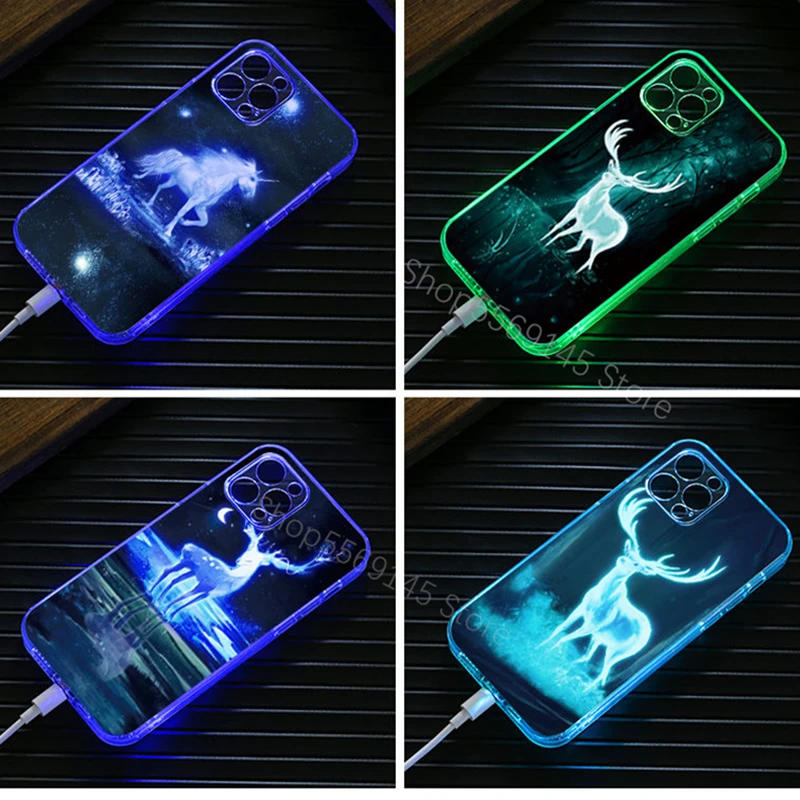 For iPhone 11 12 Pro Transparent TPU Selfie Led Light Phone Case Music Luminous Capa For iPhone 12 Pro Max Clear Back Cover