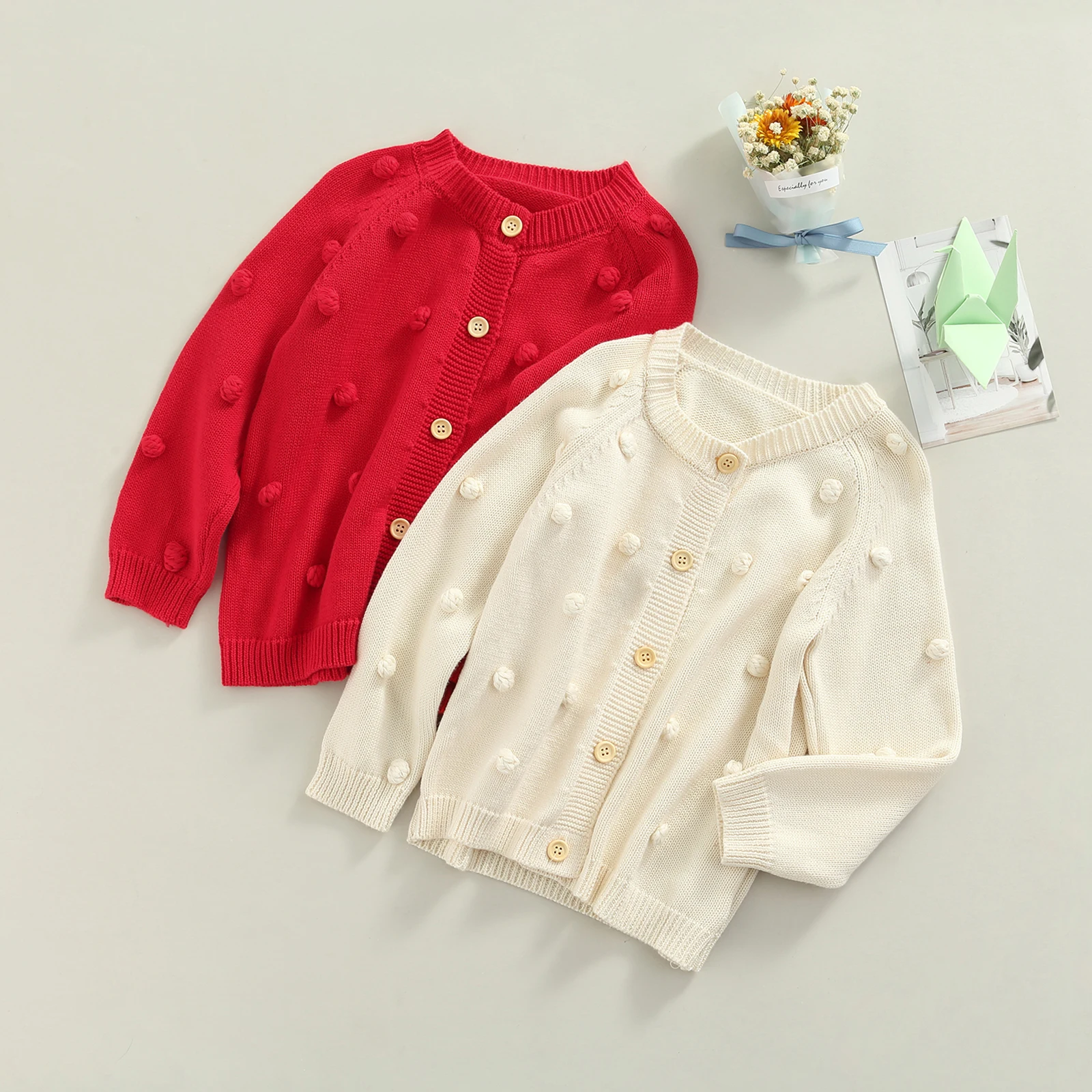 Детский вязаный кардиган с длинным рукавом на пуговицах | Свитера