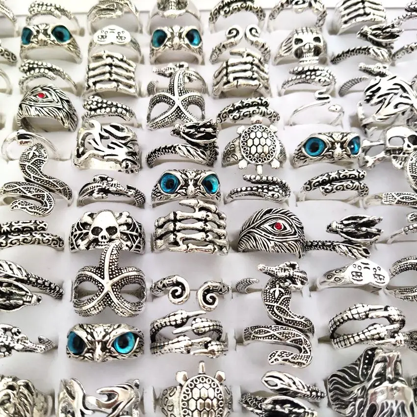 Кольцо на палец в виде черепа змеи совы панка 50 шт. под старину Серебряный с