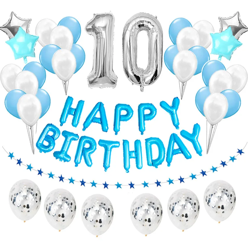 37pcs silver blue 10 37 шт. 1st 1 2 3 4 5 6 7 8 9 10 18 21st 30 40 50 лет с днем рождения Количество воздушных шаров комплект вечерние аксессуары для взрослых и детей, для мальчиков и девочек - Цвет: 37pcs silver blue 10