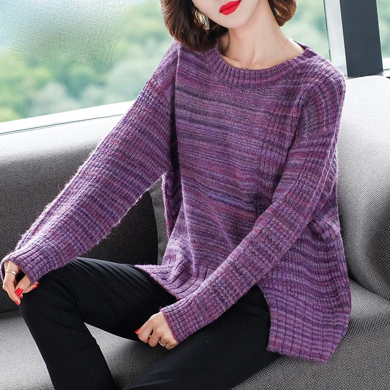 Осенние и зимние пуловеры свитер для женщин Повседневные вязаные топы с круглым