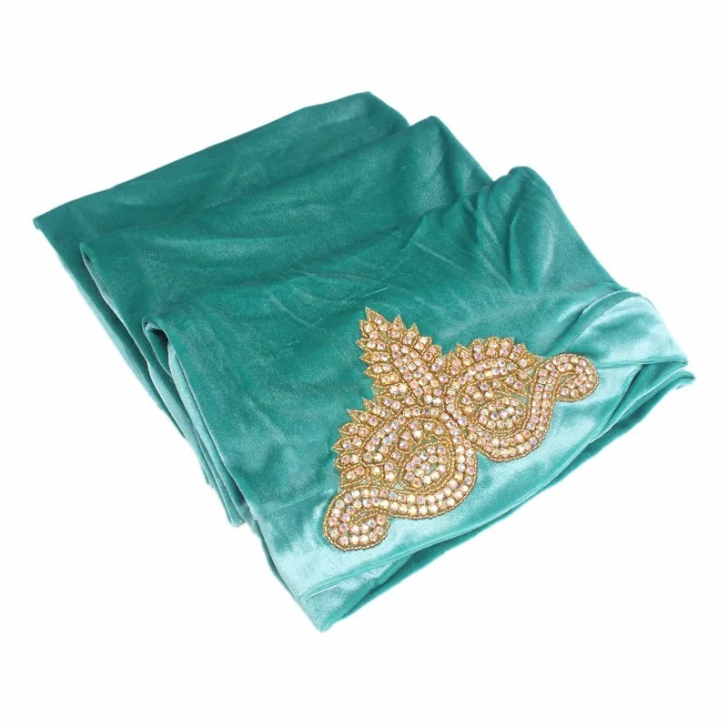 Peacock Green Бриллиантовый длинный бархатный шарф Тюрбан головной убор нигерийский тюрбан стильный головной женский мусульманский шарф шапочки под хиджаб женский тюрбан - Цвет: Peacock Green