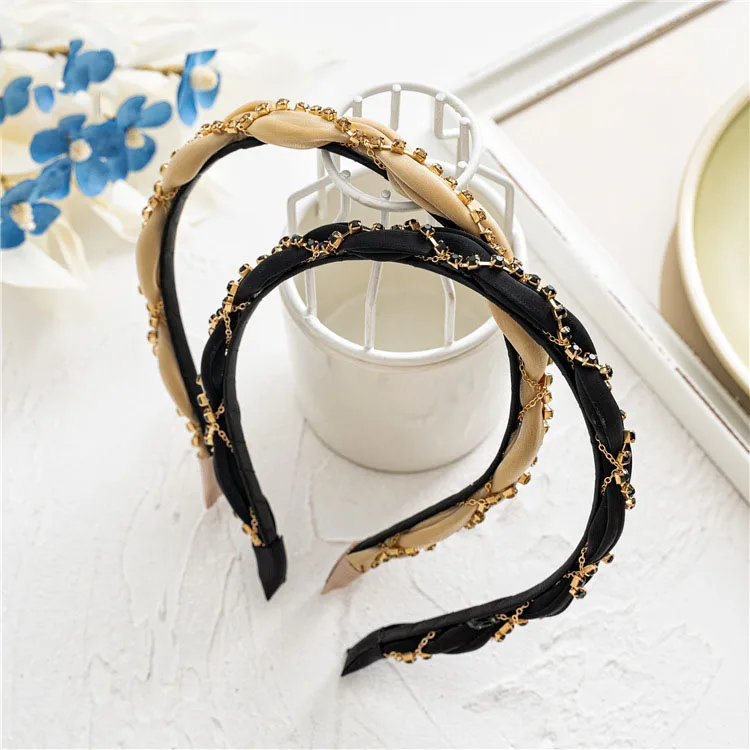 

2021 Women Elegant Diamond Hairbands Vintage Rhinestone Bling Headband For Party Girl Silk Hair Hoops Fashion Accessories