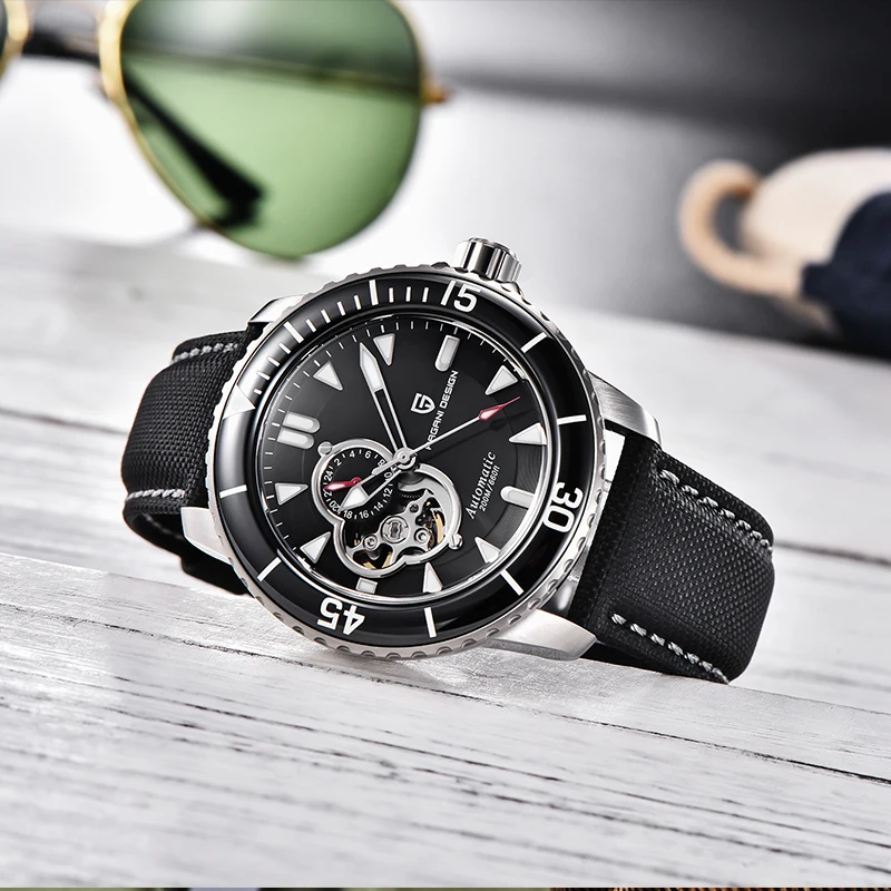 

PAGANI DESIGN Men's Automatic Watches 200M Dive Top Brand 22MM Nylon Leather Luxury Hollow Out Tourbillon Mechanical Wristwatch