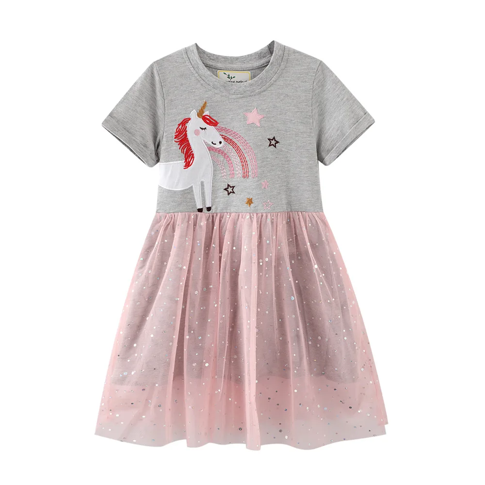 

2021 Summer Princess Dress Costume For Baby Girl Birthday Party Clothes Mesh Dresses WIth Embroidery Unicorn