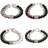 howlite lava tiger eye stone mens beads bracelet metal wheat link chain bracelet male wristband gifts for women men jewelry