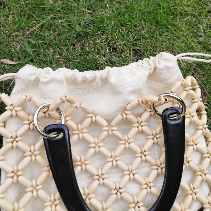 Long bead wood hand-woven bag handmade beaded wooden beads woven Shoulder Bags women original tote | Багаж и сумки