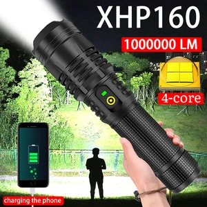 high powerful xhp160 led flashlight super bright zoomable tactical flashlight 18650 or 26650 battery usb rechargeable torch free global shipping
