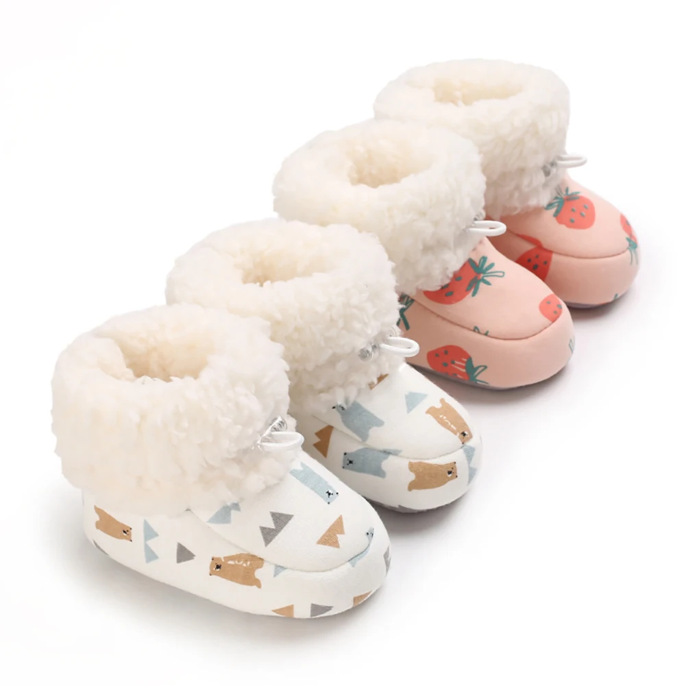 

Infant Snow Boots Winter Baby Boy Girl Fluffy Shoes Soft Sole Print First Walker Toddler Plush Prewalker Newborn Fleece Boots