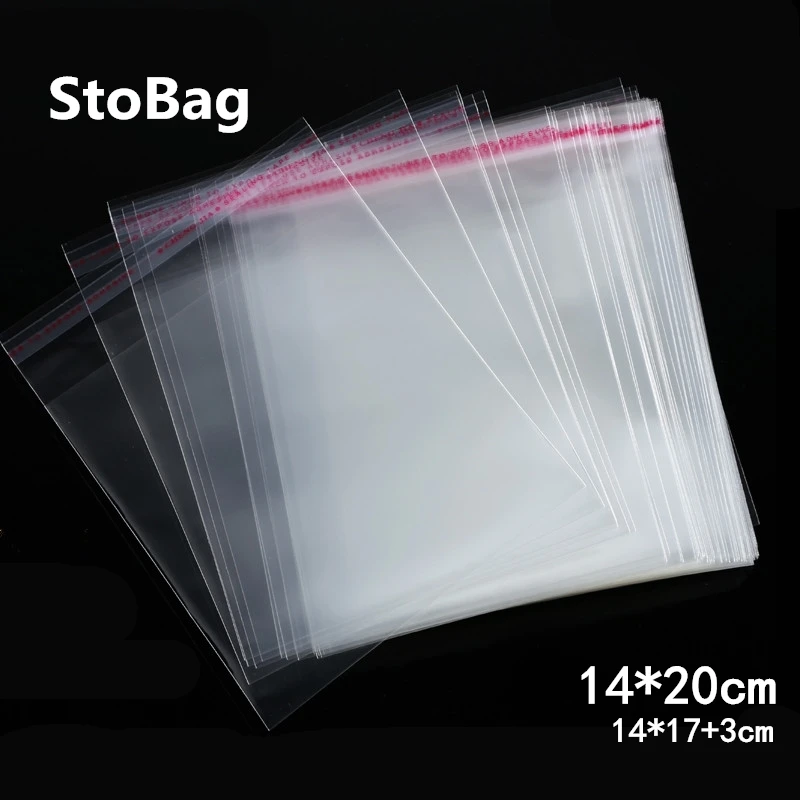 StoBag 200 шт. 14*20 см прозрачный самоклеющийся целофановый мешок пластиковые пакеты OPP Ювелирная упаковка для конфет и печенья Подарочная упаковка