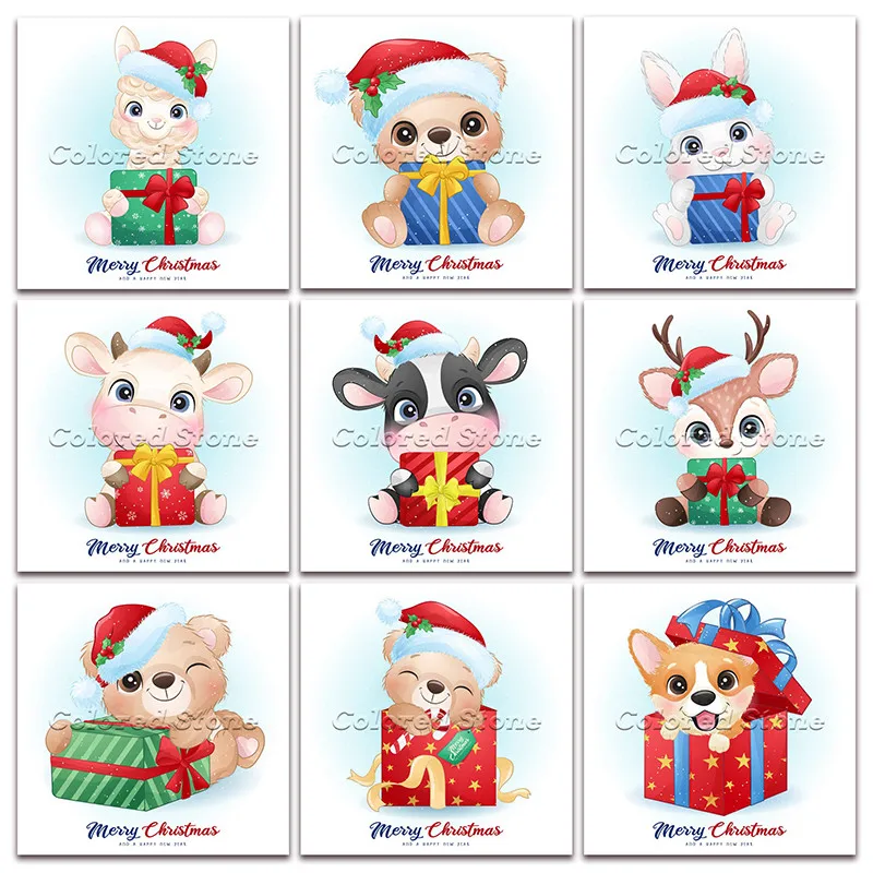

New Diamond painting Cartoon Animals Christmas bear rabbit pig cow deer dog 5D DIY Full Square Drill embroidery Round mosaic 141