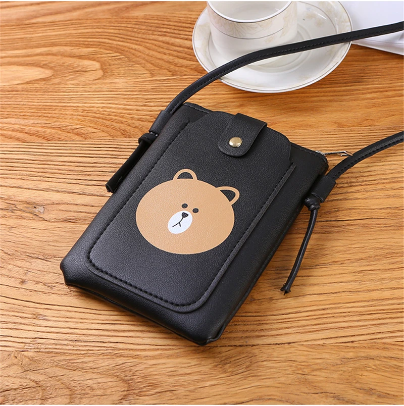 

Women Wallet Mobile Phone Bag Buckle Bag Color Large Capacity Wallet Leather Zipper Wallet Cartoon Little Bear Coin Purse