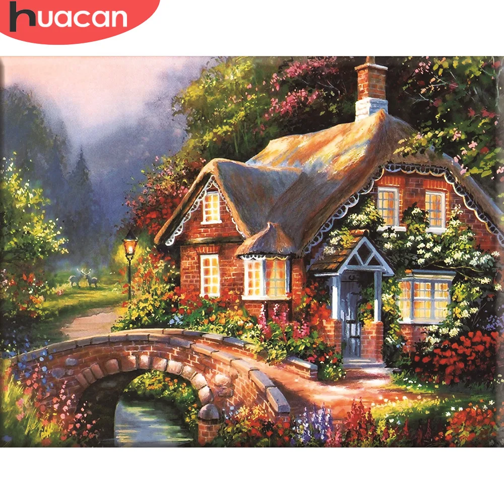 

Cross Stitch House Cotton Thread Painting DIY Needlework Kits 14CT Embroidery Scenery Home Decoration