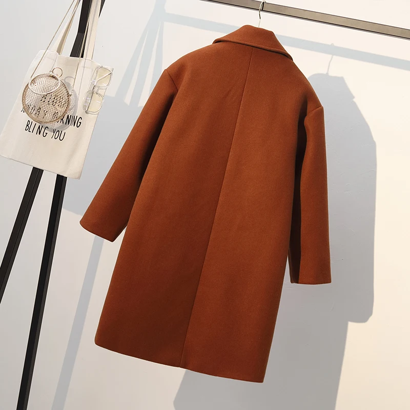 Lucyever Женское зимнее шерстяное длинное пальто толстая свободная Смешанная куртка